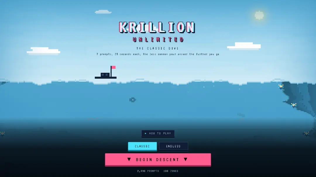 Krillion, a pixel diving trivia game